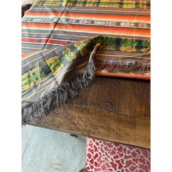 NWOT Ecuadorian Handmade Extra Large Tapestry/Tablecloth Brown and Orange - Picture 3 of 4